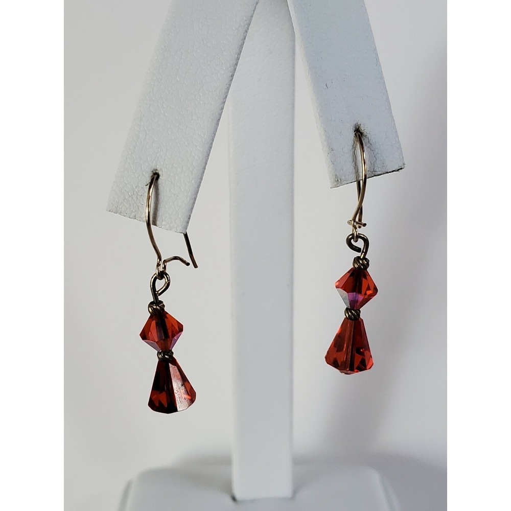 Vintage Gold Tone Fancy Salmon Orange Bead Drop Pierced Earrings Kidney Hooks - Picture 8 of 12